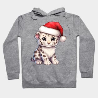 Snow Leopard in Santa Hat Hoodie